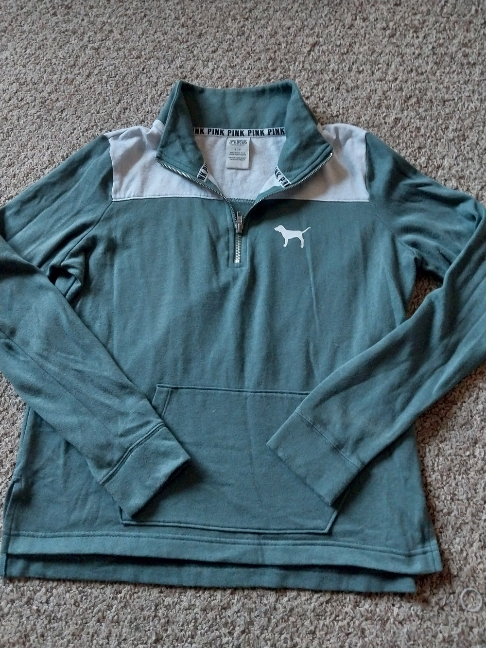 PINK Victoria's Secret Teal Half-Zip Pullover with White Accent